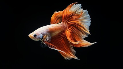 Fototapeta premium A Siamese fighting fish displays vibrant colors while swimming gracefully in a dark environment