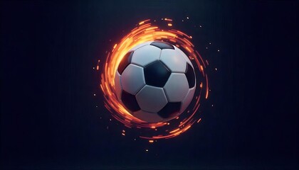Naklejka premium Glowing Soccer Ball in Fiery Volumetric Scene