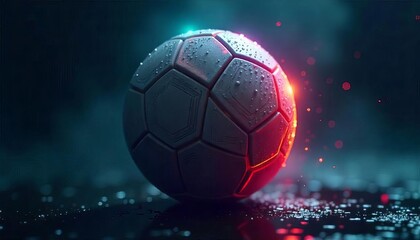 Fototapeta premium Soccer Ball with Intense Green and Purple Glowing Effect