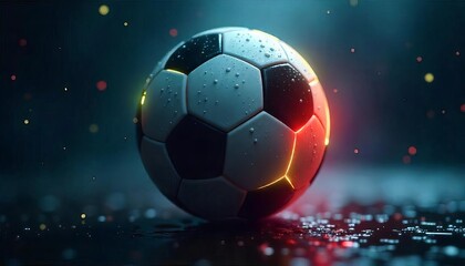 Naklejka premium Vibrant Neon Soccer Ball with Hazy Light Effects