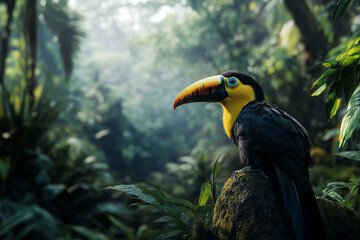 Toucan in the rain tropical forest