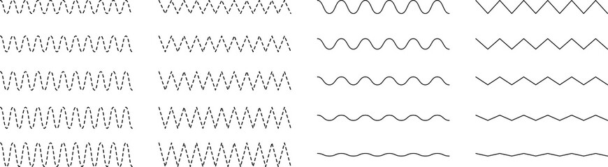 Set of seamless wavy - curvy and zigzag - criss cross horizontal lines. Vector Graphic design elements