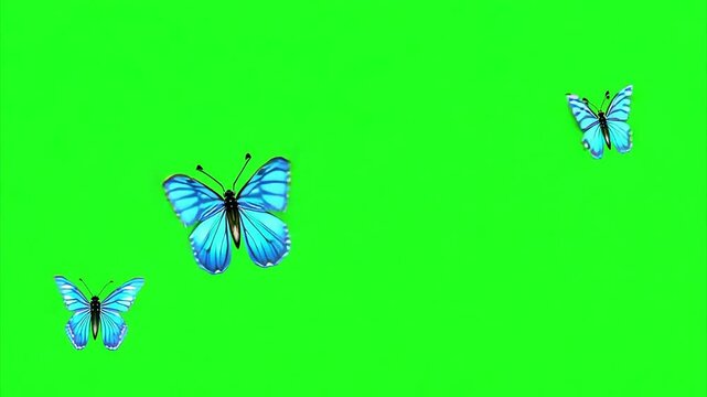 Blue Butterfly Flying Green Screen