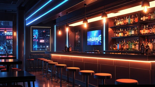 Modern Anime-Inspired Bar Interior Design