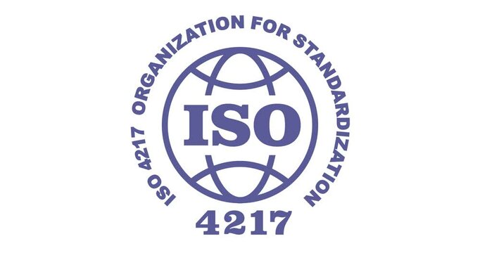 ISO 4217 certified medal, alpha codes and numeric codes for the representation of currencies, transparent background footage