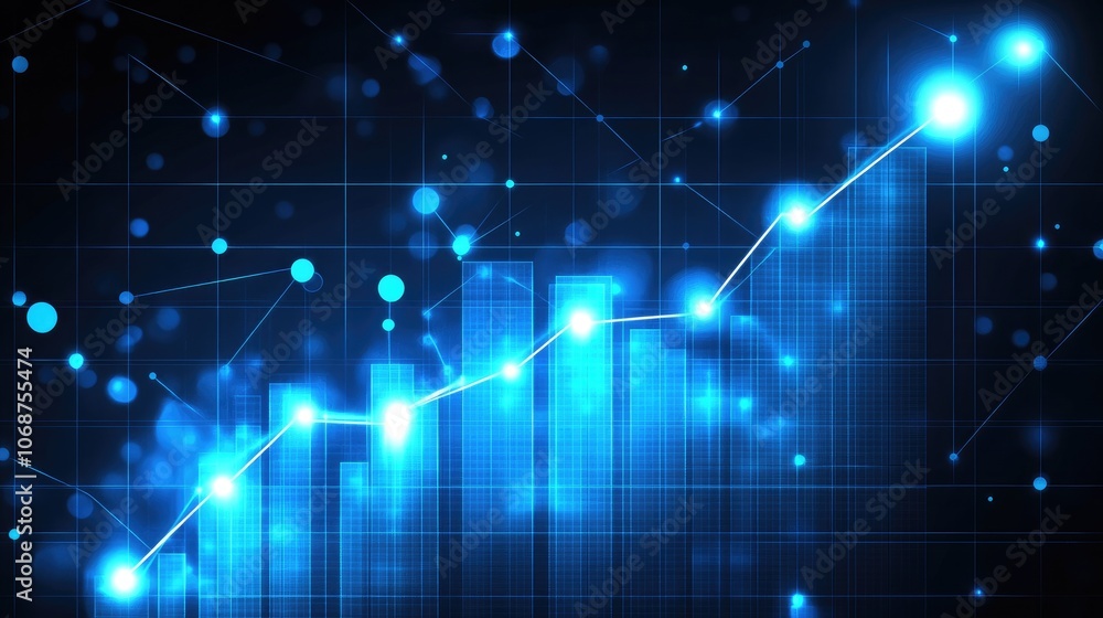 Poster futuristic data visualization with rising graph lines