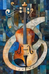 Naklejka premium A stylized image of a violin with musical notes surrounding it