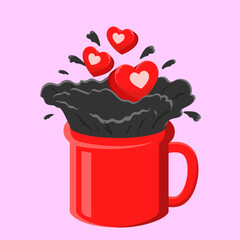 red cup of chocolate with heart shaped
