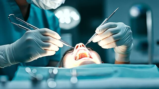 A detailed shot of a dentist carefully checking a patient&rsquo;s gums for signs of inflammation, with tools in hand, showing the precision of dental care.