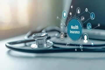 Medical insurance concept with a stethoscope and health insurance ID