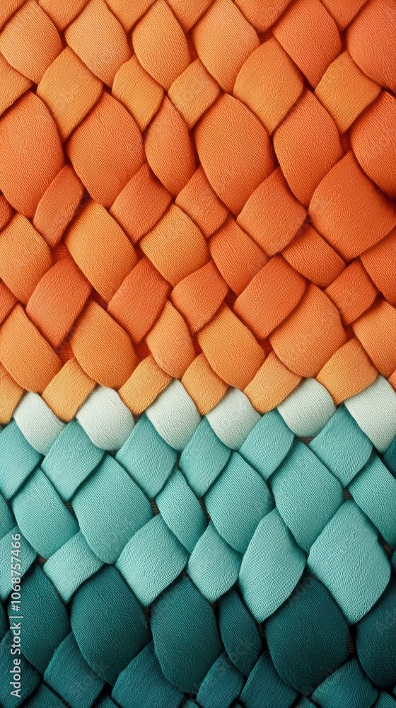Poster the image features a textured pattern resembling woven materials, blending vibrant orange hues with 