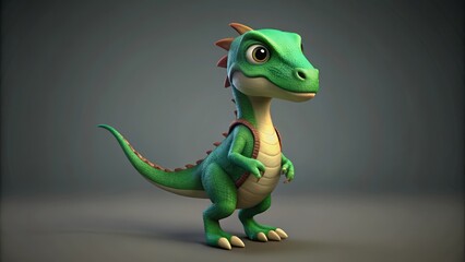 Obraz premium Green Dinosaur Character with Spiked Back and Backpack