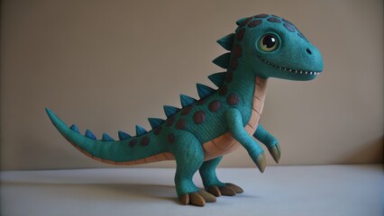 Fototapeta premium Teal and Brown Spotted Dinosaur Toy with Spikes