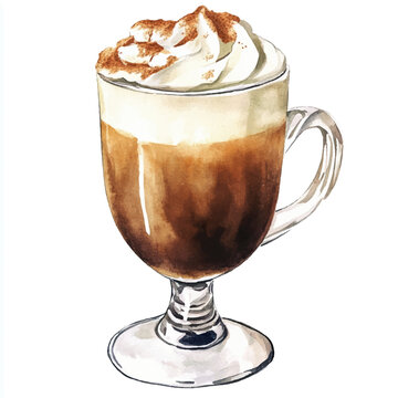 watercolor coffee drink with whipped cream clip art preview