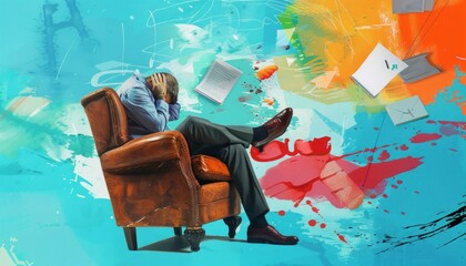 The Pensive Professional: A Collage Sketch of an Office Worker in Distress over Budget Loss