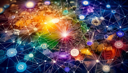 Obraz premium The Internet of Things (IOT) connects everyday objects to the web and enables data collection and automation, enhances efficiency, reducing costs and improving decision