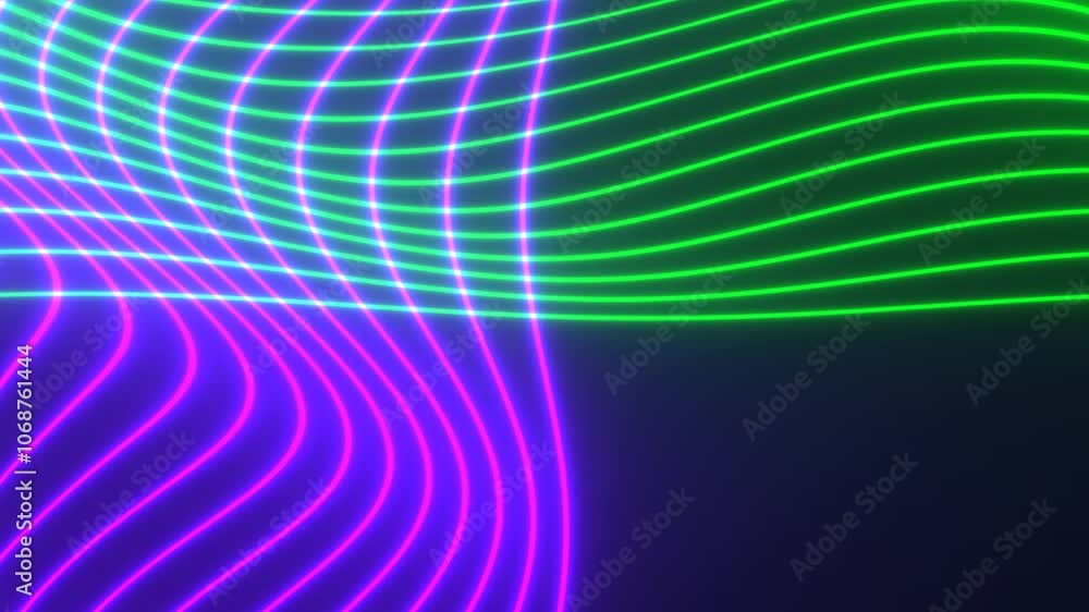 Poster dynamic neon waves dance across a dark canvas with pulsating colors