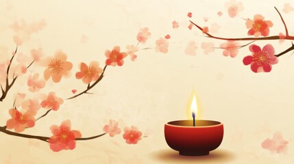 Cherry Blossoms and a Candle: A Tranquil Scene