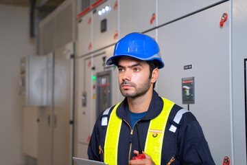 Engineer is working on the basement of high rise building.