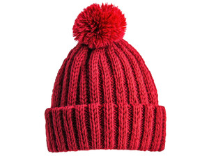 cozy red knitted beanie with fluffy pom pom on top, perfect for winter. This stylish accessory adds warmth and charm to any outfit