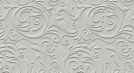 Ornate Floral Embossed Pattern on Elegant Gray Background for Modern Interior Design