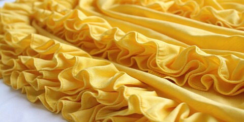 Ruffled yellow fabric with a thick macro texture, yellow fabric textures, man made fabrics, fabrics textures, synthetic fabric textures, fabric patterns