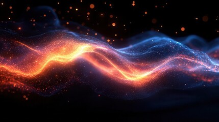 Fototapeta premium wave of bright particles illustrating sound and music visualization, creating a mesmerizing flow of light and color that reflects the energy and emotion of sound in an abstract composition