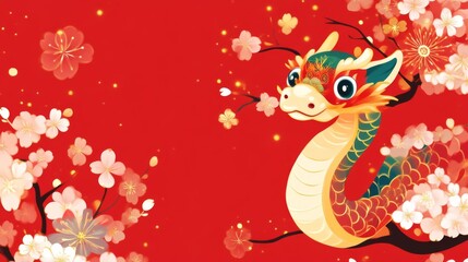 Obraz premium Chinese Dragon with Cherry Blossoms - Year of the Dragon