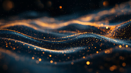 Shimmering waves of golden light create an enchanting atmosphere in a dark setting at night