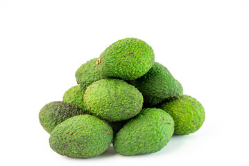 Group of Hass avocado on white background.