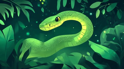 Obraz premium Green Snake in Lush Tropical Foliage