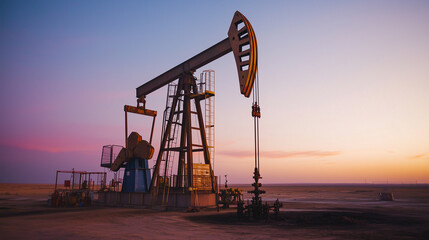 The change in oil prices caused by the war. Oil price cap concept. Oil drilling derricks at desert oilfield.. Oil pump oil rig energy industrial machine. Generative AI.