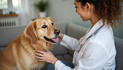 Therapist engages with a golden retriever to enhance emotional well-being using ai techniques
