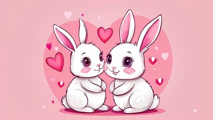 Cute Valentine's Day Illustration of a Couple of Cartoon Rabbits: Adorable Love Representation