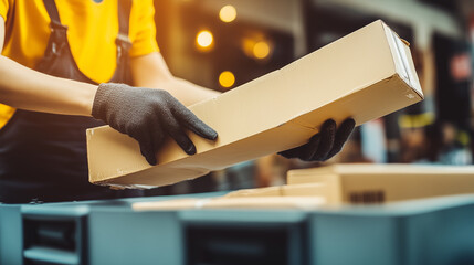 Warehouse stocker scanning a barcode on a delivery box, logistics and shipping concept. Generative AI
