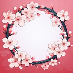 Fototapeta premium Pink cherry blossom frame