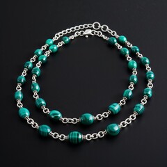 Obraz premium Sterling silver chain with malachite accents vibrant green design on plain black dark background