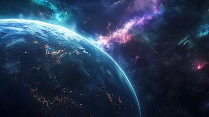 Obraz premium Majestic Planet Earth Enveloped in Vibrant Aurora Borealis from Space