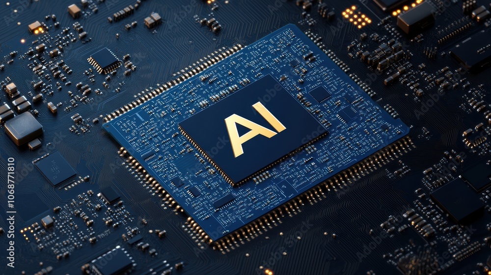 Aufkleber close-up of a computer chip labeled 'ai' on a dark circuit board.