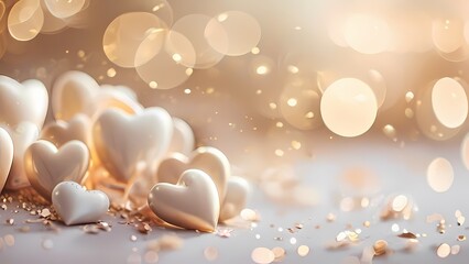 White Gold Volumetric Hearts: Beautiful and Stylish Background for Valentine's Day
