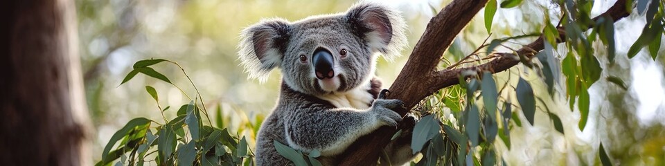 Cute koala perched on branch in natural habitat