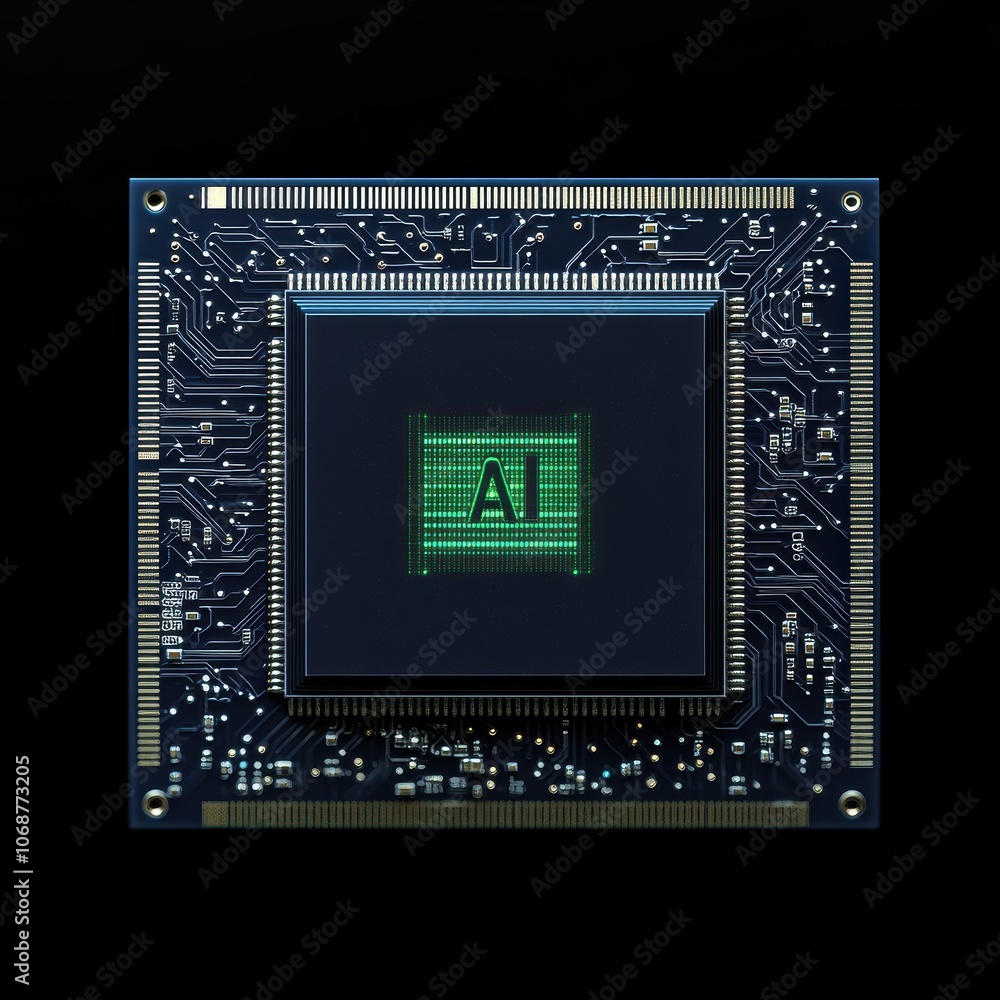 Aufkleber close-up of a microchip featuring an illuminated 'ai' symbol.