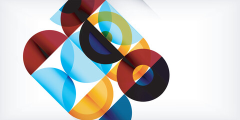 Obraz premium Minimal geometric abstract background. Circle square and triangle design. Trendy techno business template for wallpaper, banner, background or landing