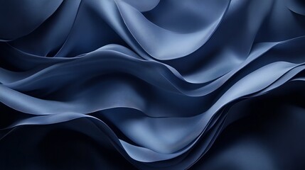 Obraz premium Indulge in the luxurious embrace of deep navy blue satin, cascading in soft, graceful folds. This elegant fabric serves as a perfect backdrop for your creative designs