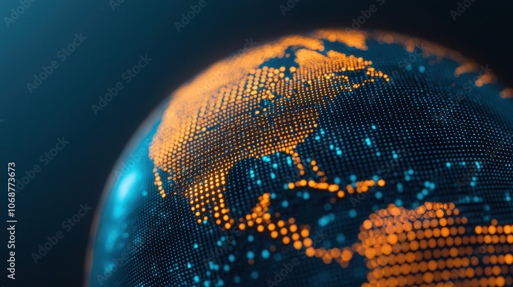 Wall mural digital representation of a globe with glowing dots, showcasing a modern technological map of the wo