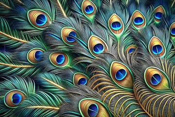 Vibrant Peacock Feathers Colorful Nature Patterns Decorative Artistry