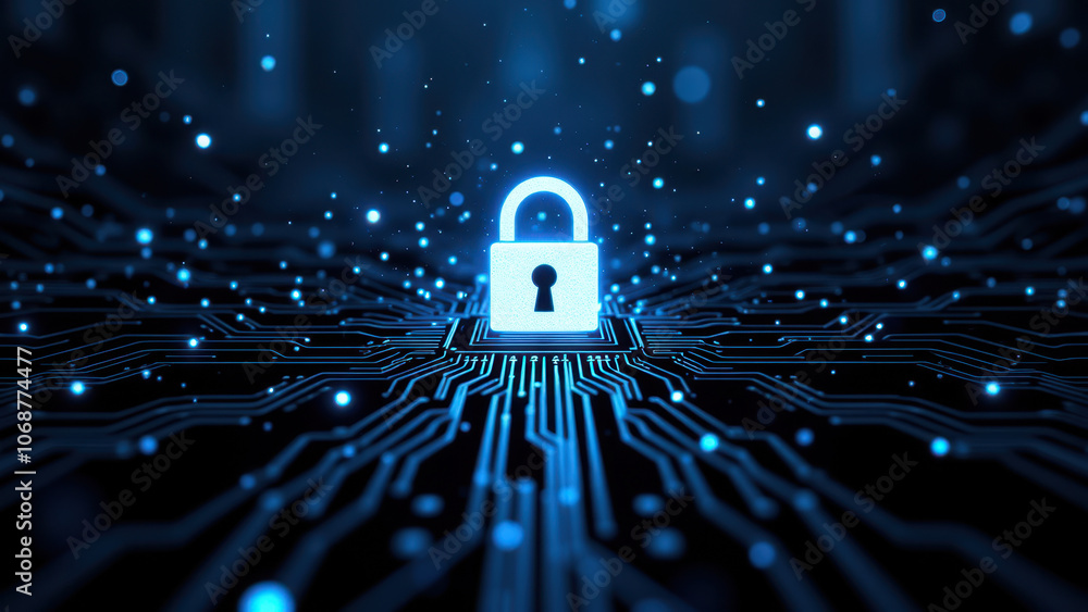 Aufkleber digital security lock on a network background.