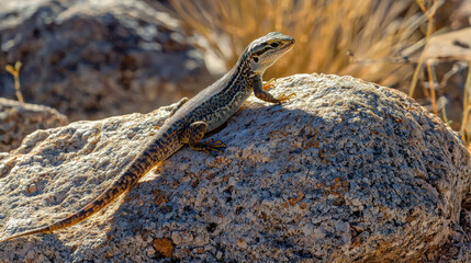 Obraz premium Small Desert Lizard Basking in the Sunlight on Rocks