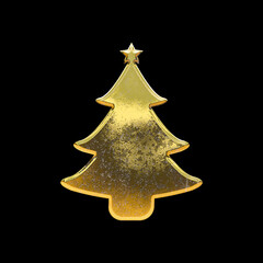 Gold golden christmas tree icon symbol sign on white background cut out