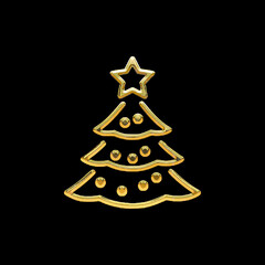 Gold golden christmas tree icon symbol sign on white background cut out